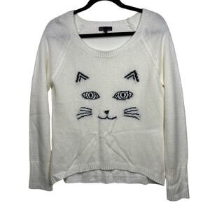 t/o Sweaters Cat Face Knit Long Sleeves White Sweater Size XL